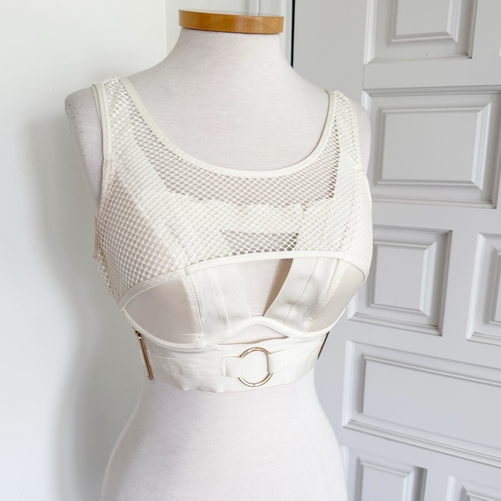 Honey Birdette Lingerie Bra Cream White Mesh Padded Gold Sexy Bondage Size 36D